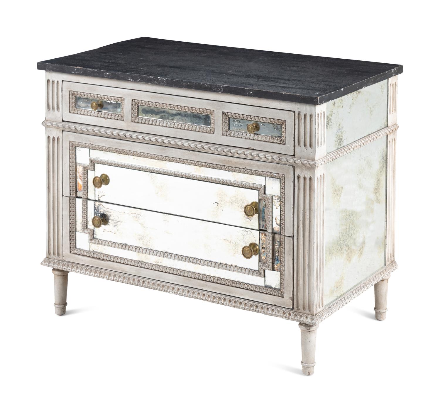 A Pair of Amy Howard Painted and Mirror Veneered Commodes