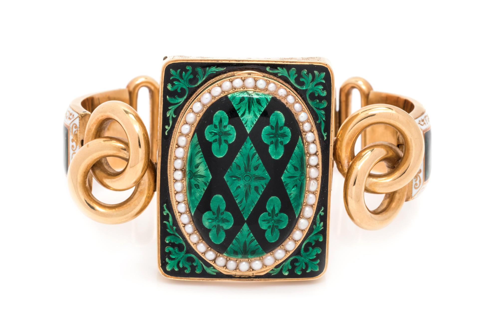 ENAMEL AND SEED PEARL PORTRAIT BRACELET