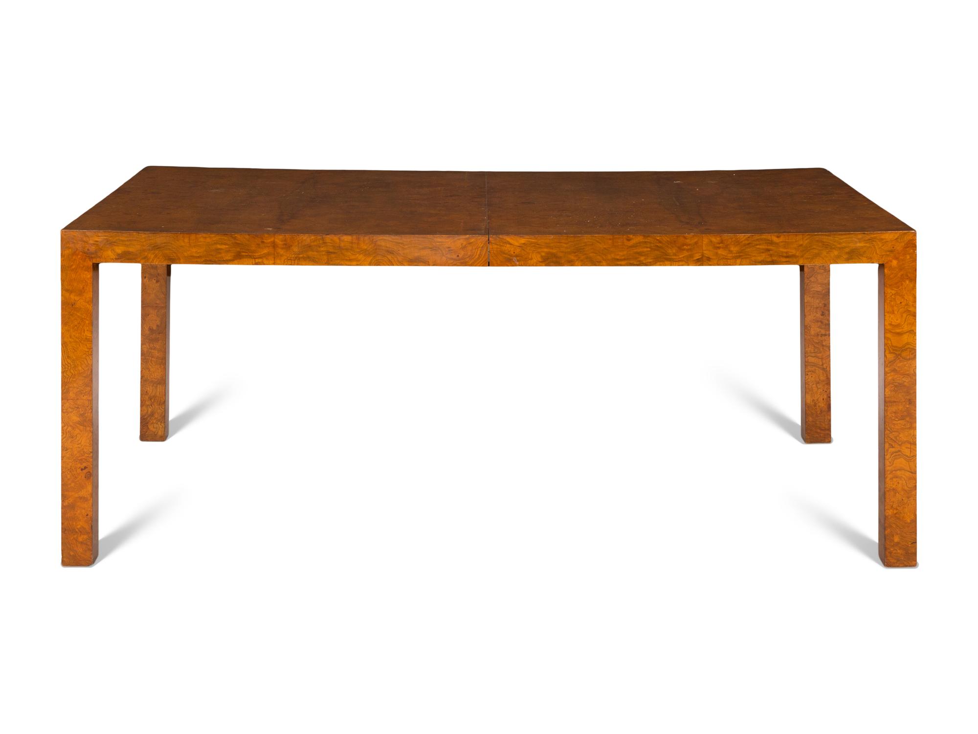 A Modern Burled Walnut Extendable Dining Table