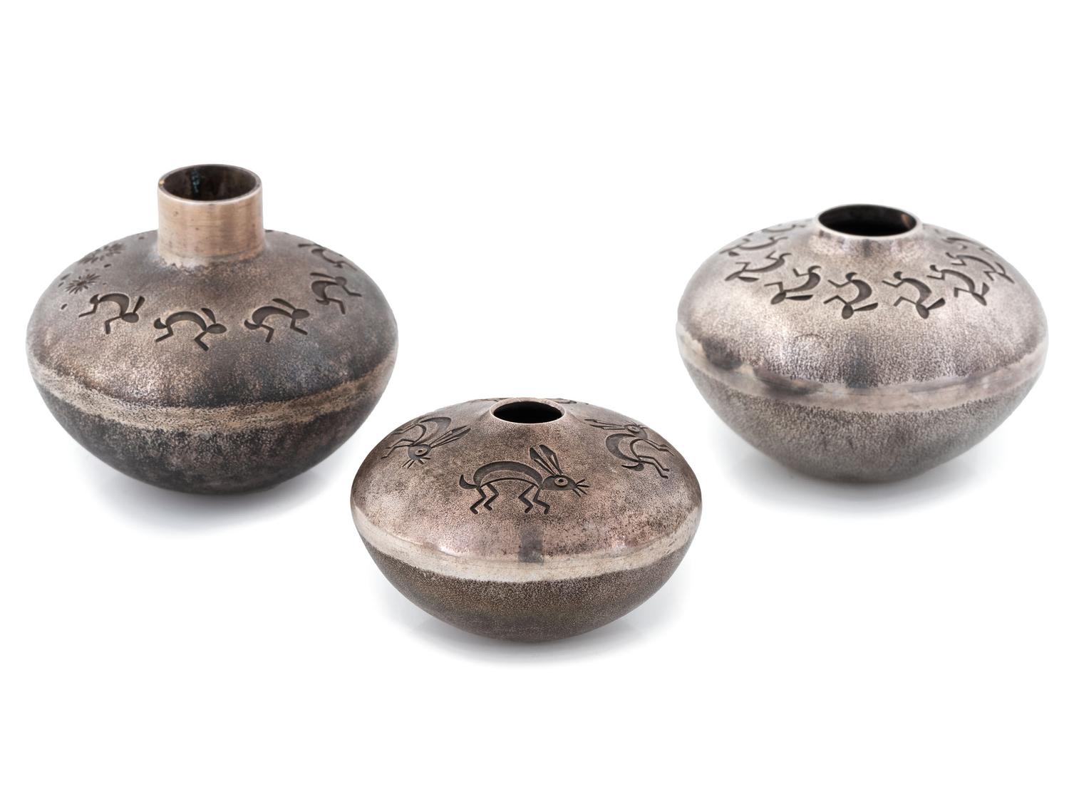 Silver Miniature Seed Jars, with Rabbits