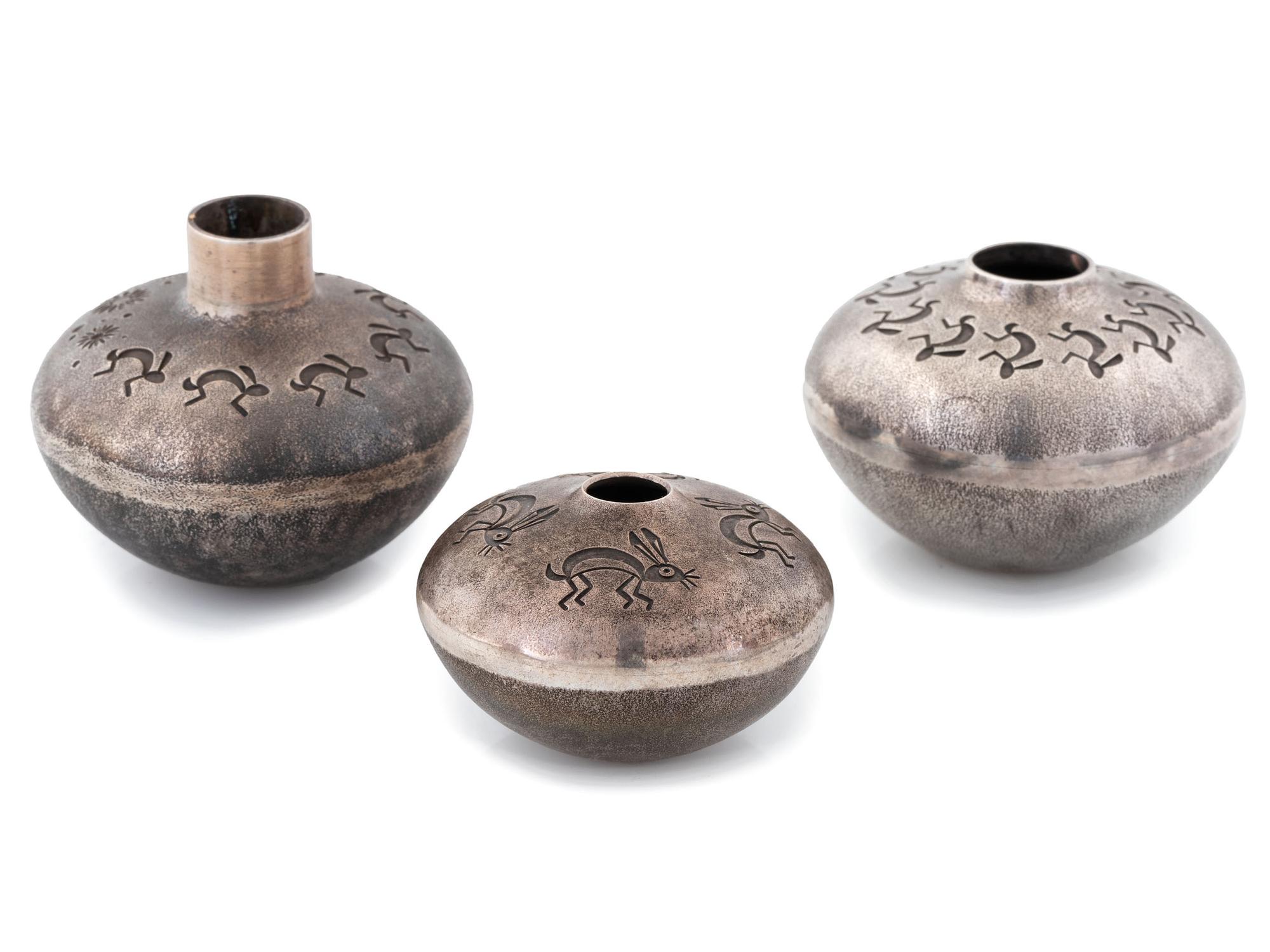 Silver Miniature Seed Jars, with Rabbits