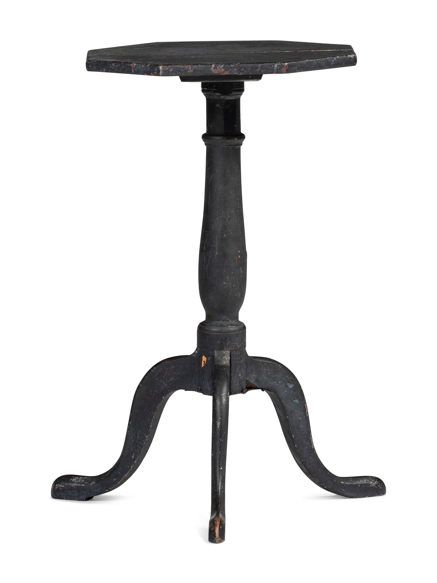 A Federal Blue Painted Maple Octagonal-Top Snake-Foot Candlestand