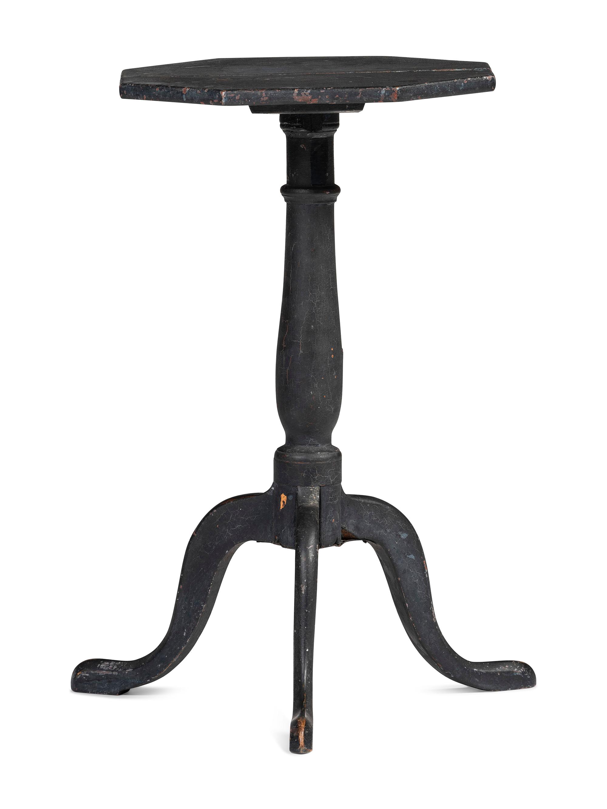 A Federal Blue Painted Maple Octagonal-Top Snake-Foot Candlestand