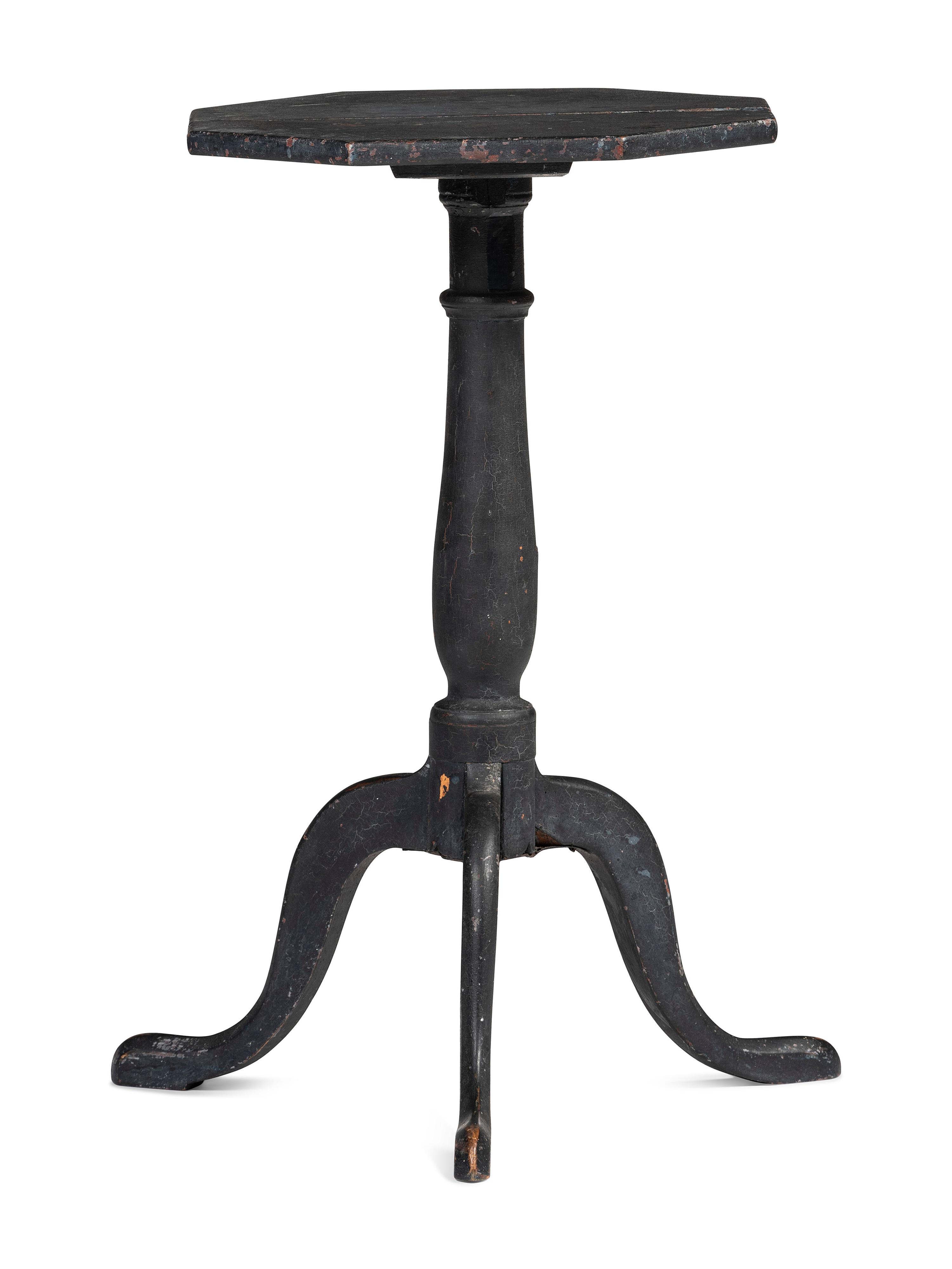 A Federal Blue Painted Maple Octagonal-Top Snake-Foot Candlestand