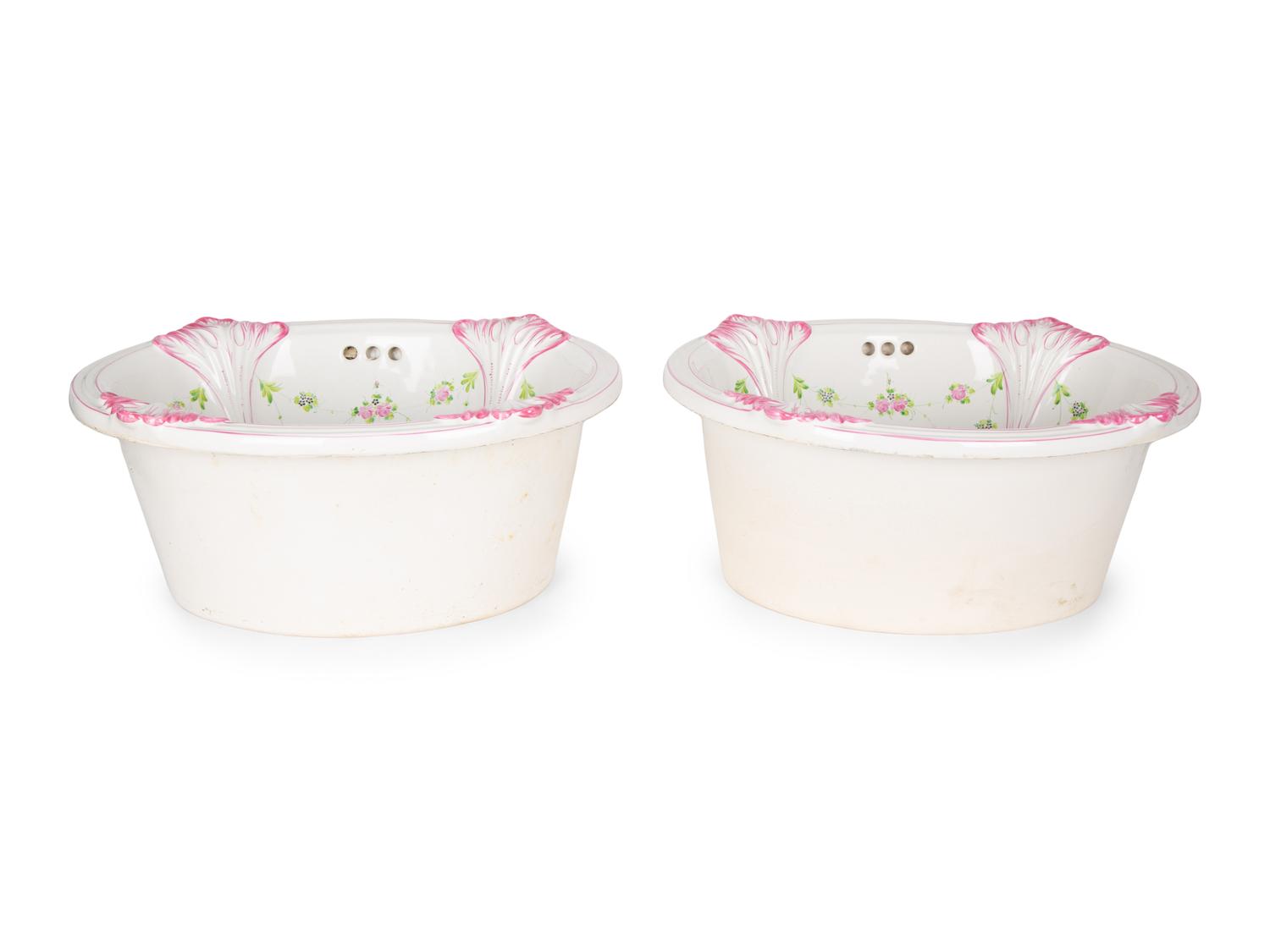 A Pair of Sherle-Wagner Painted Porcelain Sink Basins — LAST HALF 20TH CENTURY