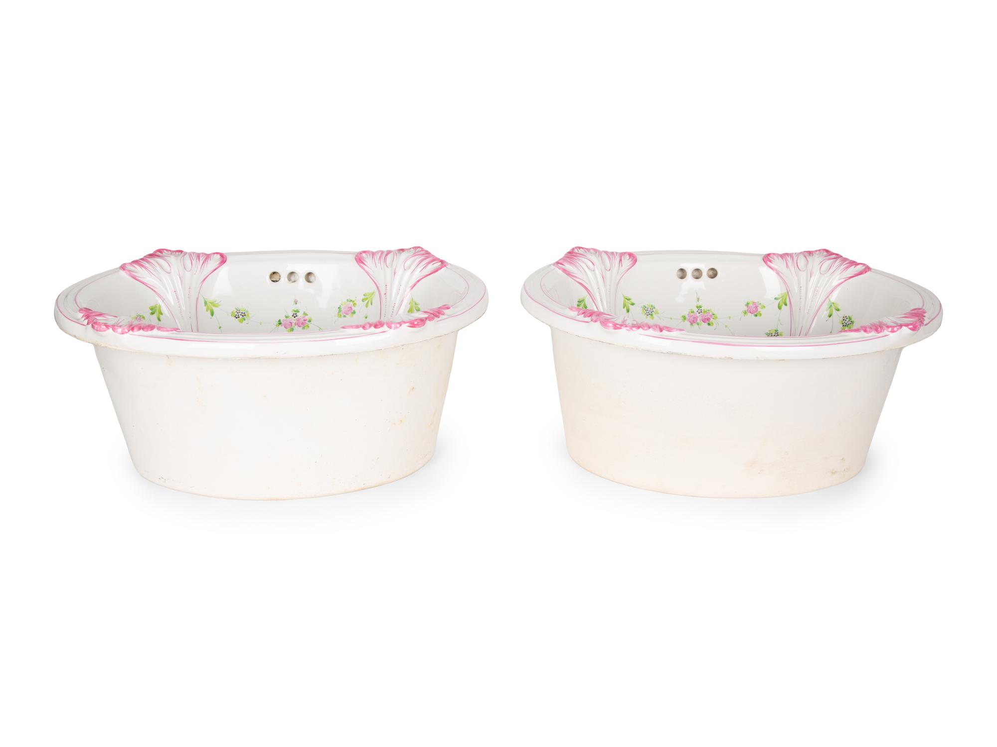 A Pair of Sherle-Wagner Painted Porcelain Sink Basins — LAST HALF 20TH CENTURY