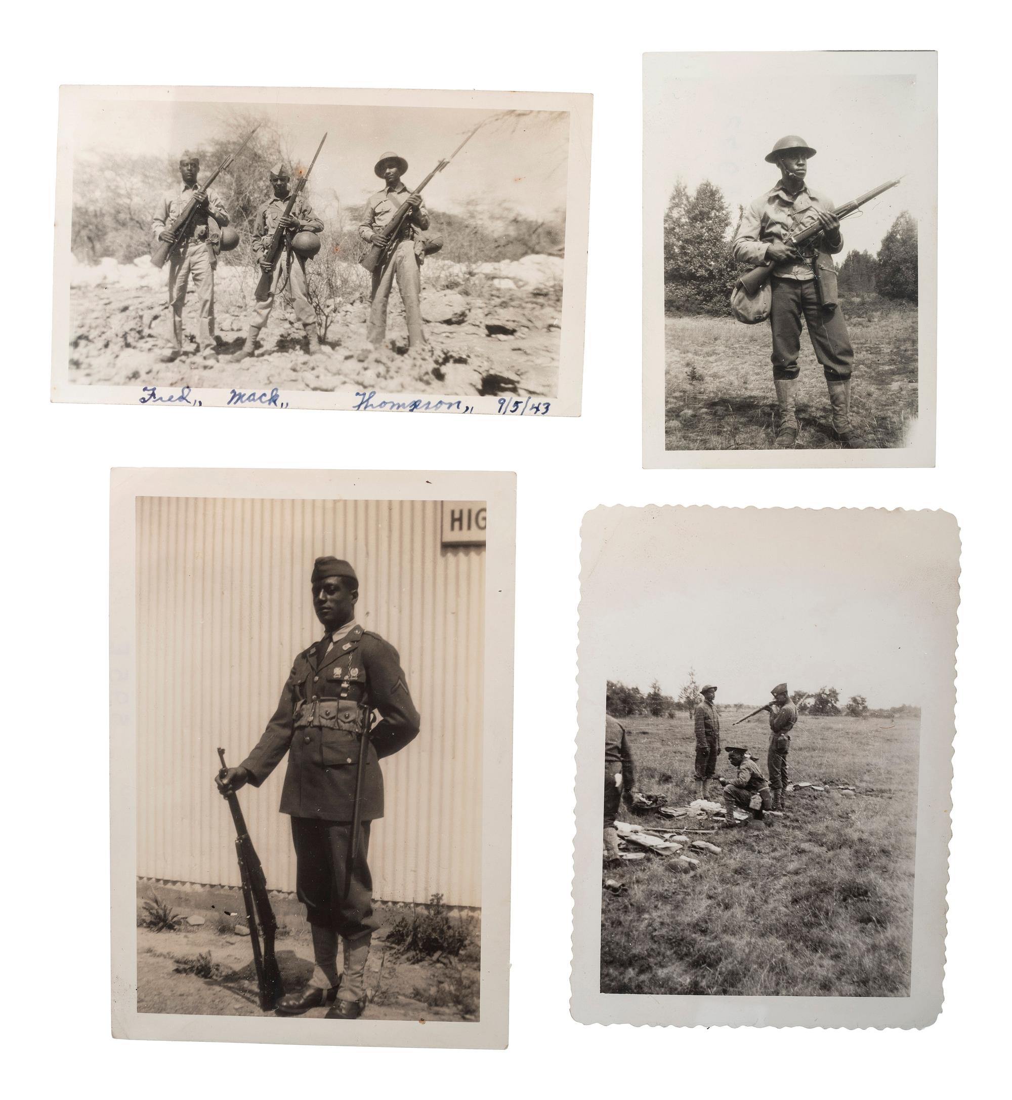 [WORLD WAR II & VIETNAM]. A group of 14 snapshots including portraits of prize fighter Toikey Thompson and black female combat nurses, including: