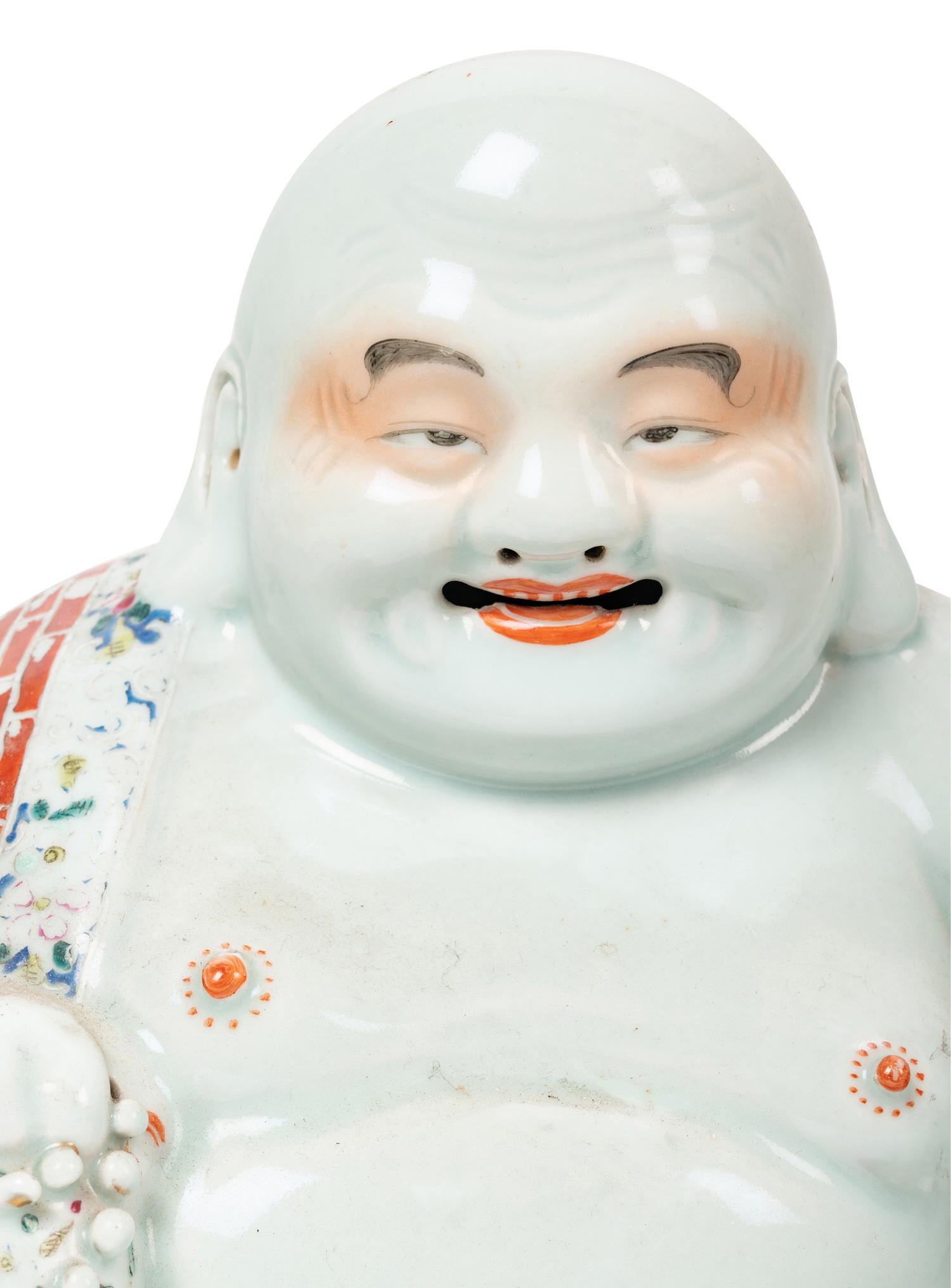 Two Chinese Famille Rose Porcelain Figures of Laughing Buddha