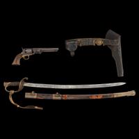 Archive of a Confederate Mobile-Made Etched Blade Staff & Field Officers Sword, Leech & Rigdon Two-Piece Belt Plate and Belt, Colt Navy and Holster likely of Capt. (Lt. Col.) R.H Shotwell