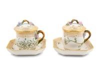 A Set of Eight Royal Copenhagen Flora Danica Pots de Crème and Saucers