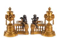 A Pair of French Gilt and Patinated Bronze Chenets
