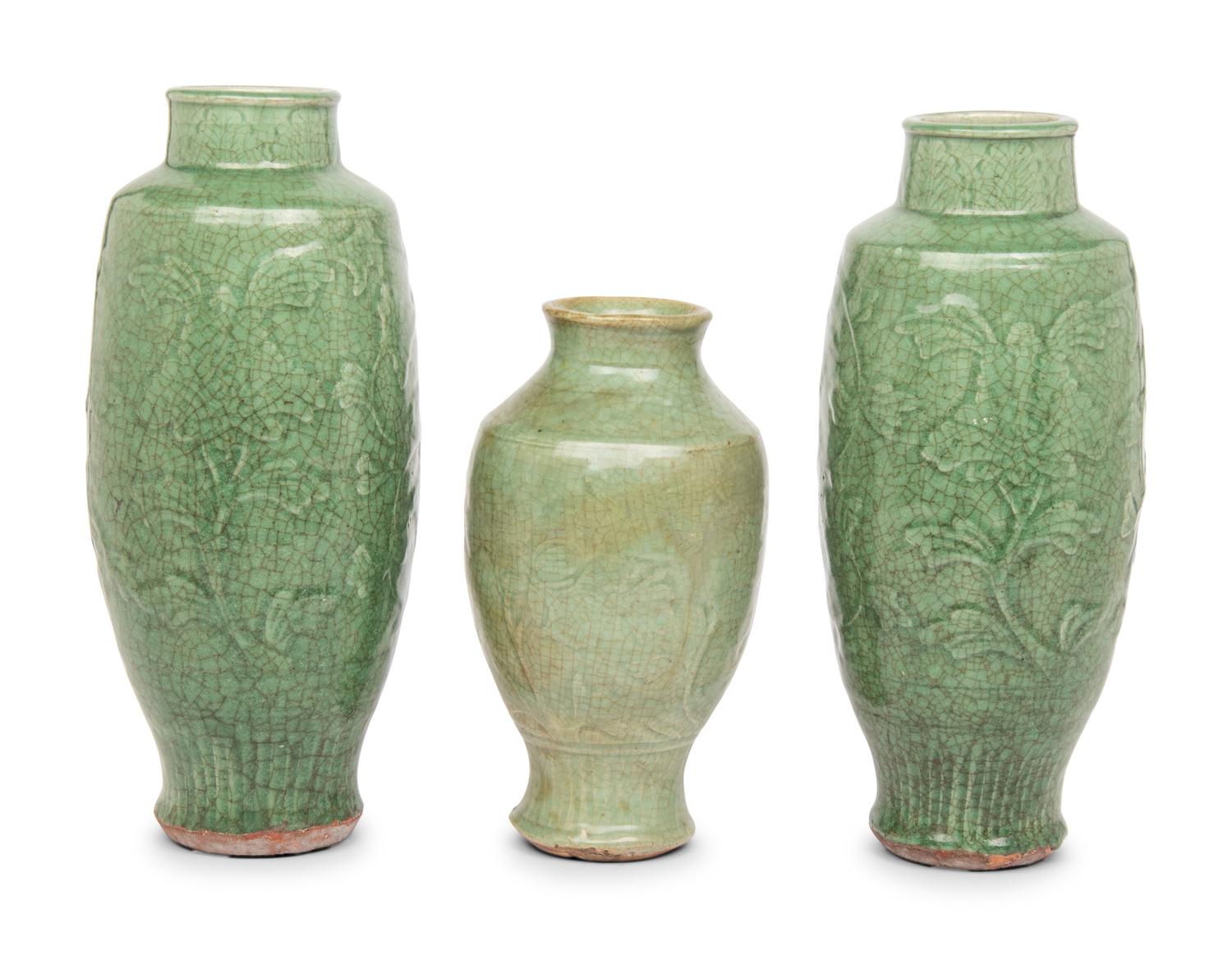 Three Crackle Glazed Pottery Vases
