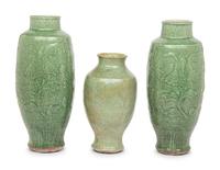 Three Crackle Glazed Pottery Vases