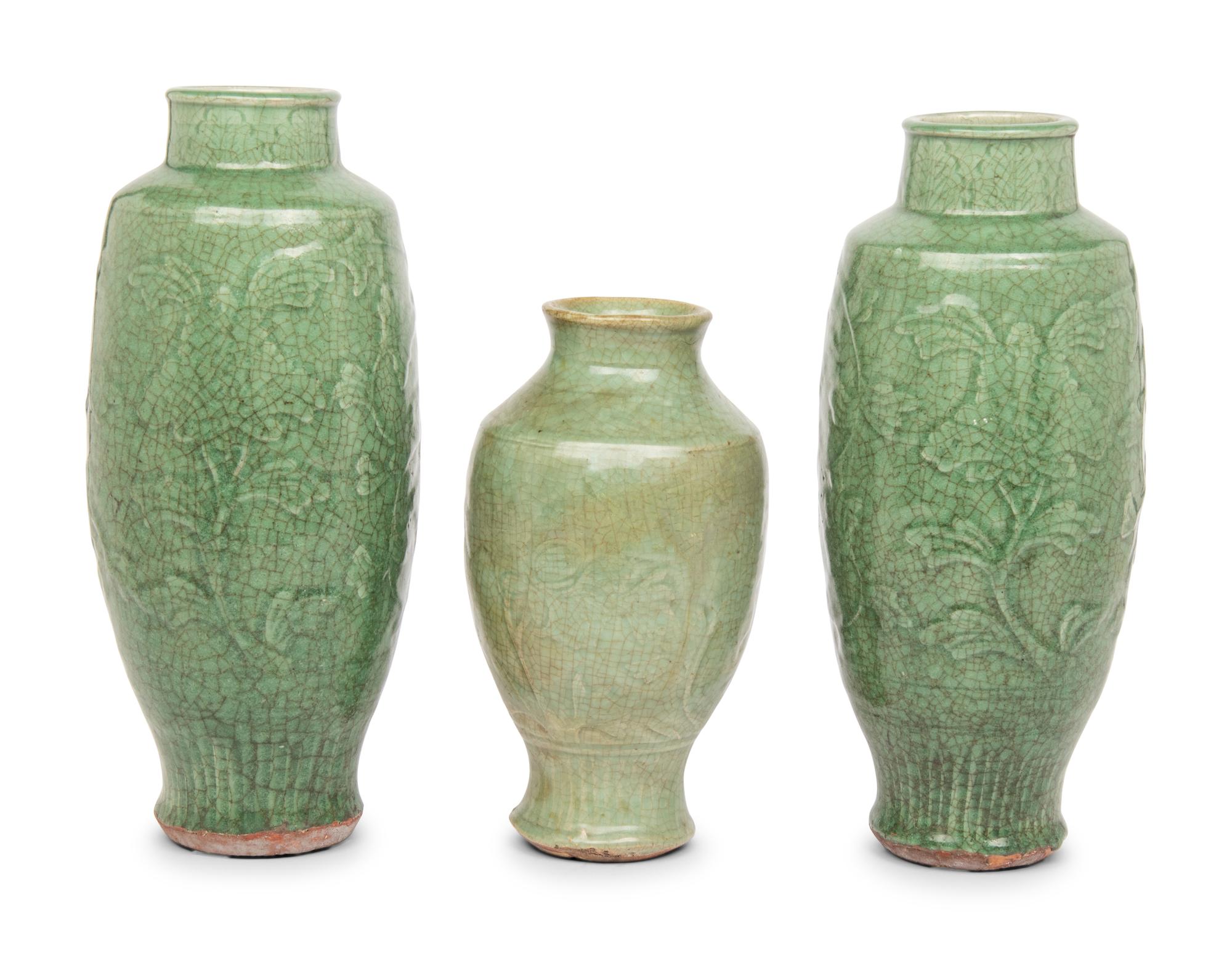 Three Crackle Glazed Pottery Vases