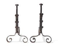 A Small Pair of Wrought Iron Andirons with Hearts, Probably French, 18th Century