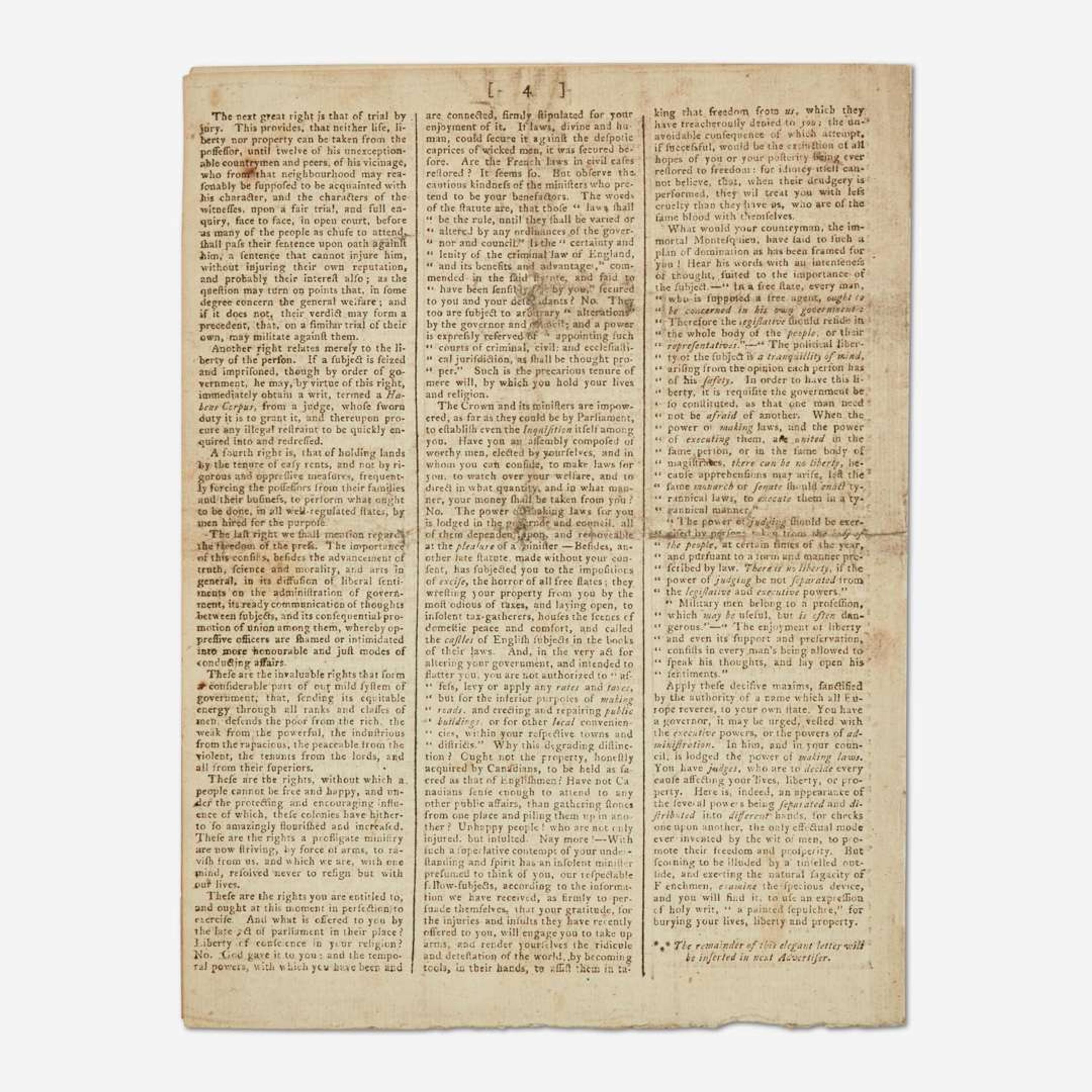 [Americana] [First Continental Congress] (Jay, John, and John Dickinson) Supplement to the Edinburgh Advertiser