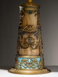 Slag Glass Lamp with Lighted Base