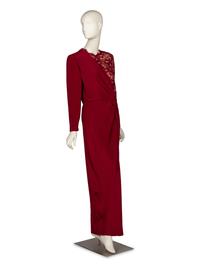 Carolina Herrera, Maroon Lace & Silk Gown