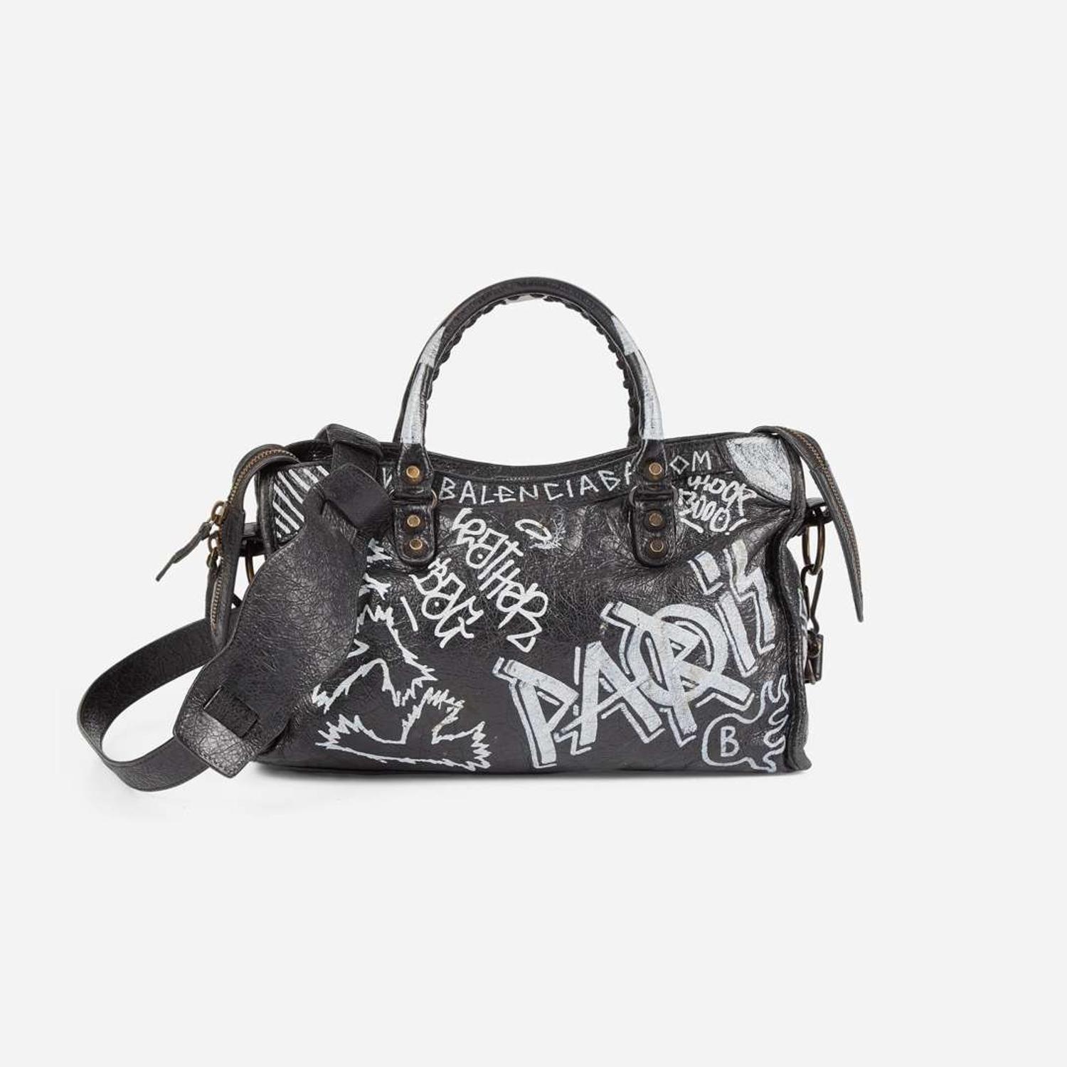 Balenciaga Agneau Classic Hardware Graffiti All Over S City in Black Balenciaga