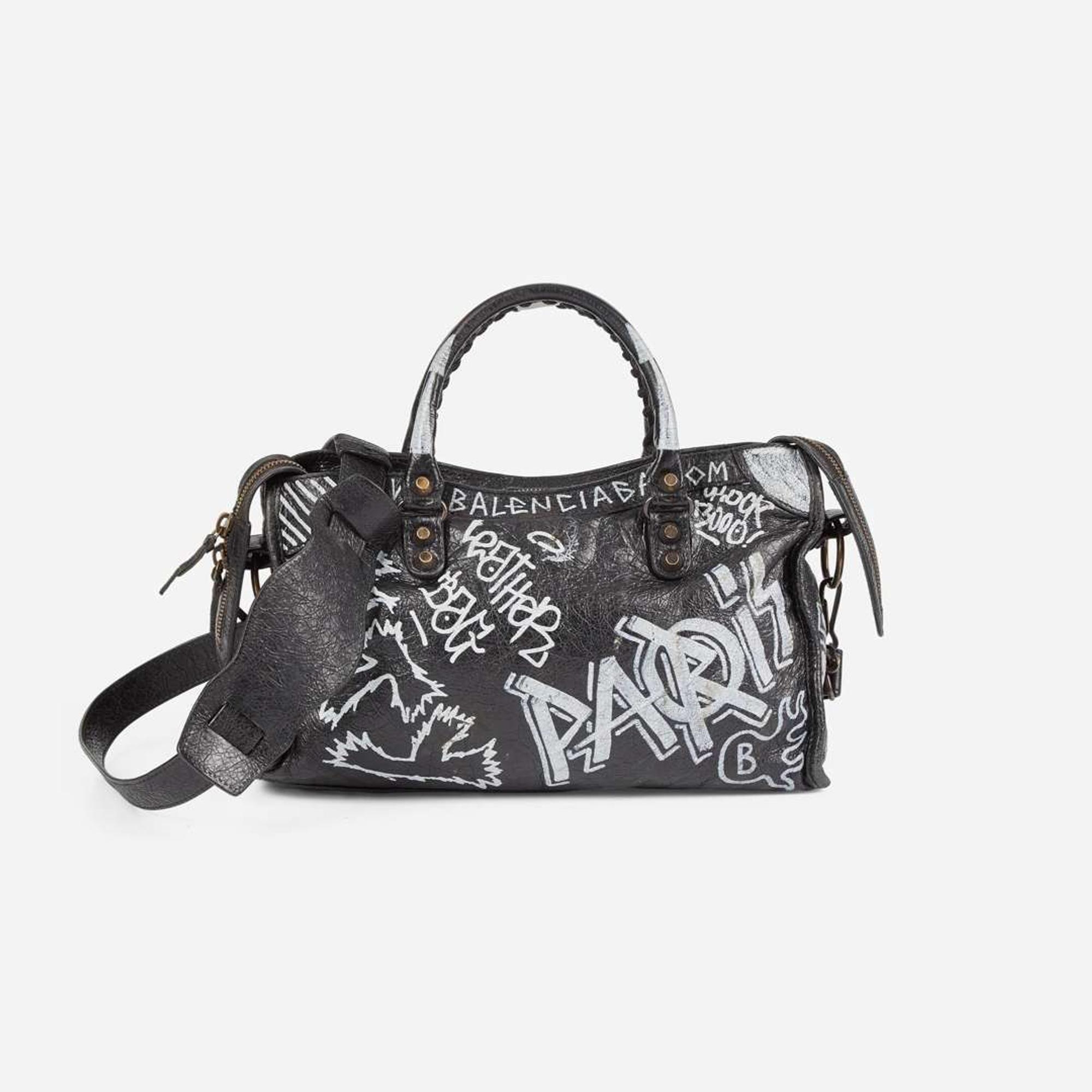 Balenciaga Agneau Classic Hardware Graffiti All Over S City in Black Balenciaga