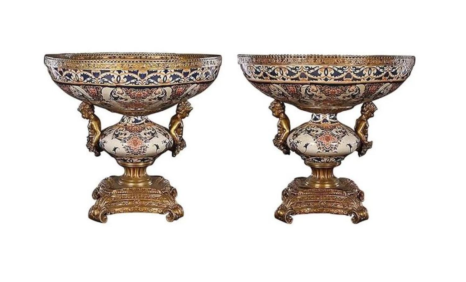 A Pair of Gilt Metal Mounted Faience Centerpieces — 20TH CENTURY