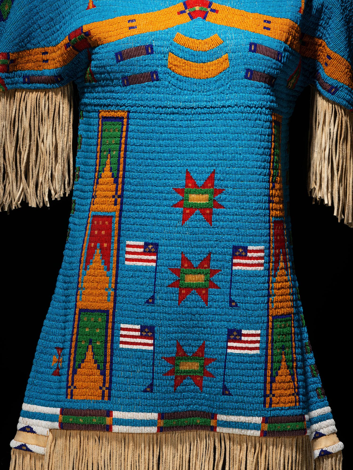 Beaded Dress and Boot Moccasins, with American Flags