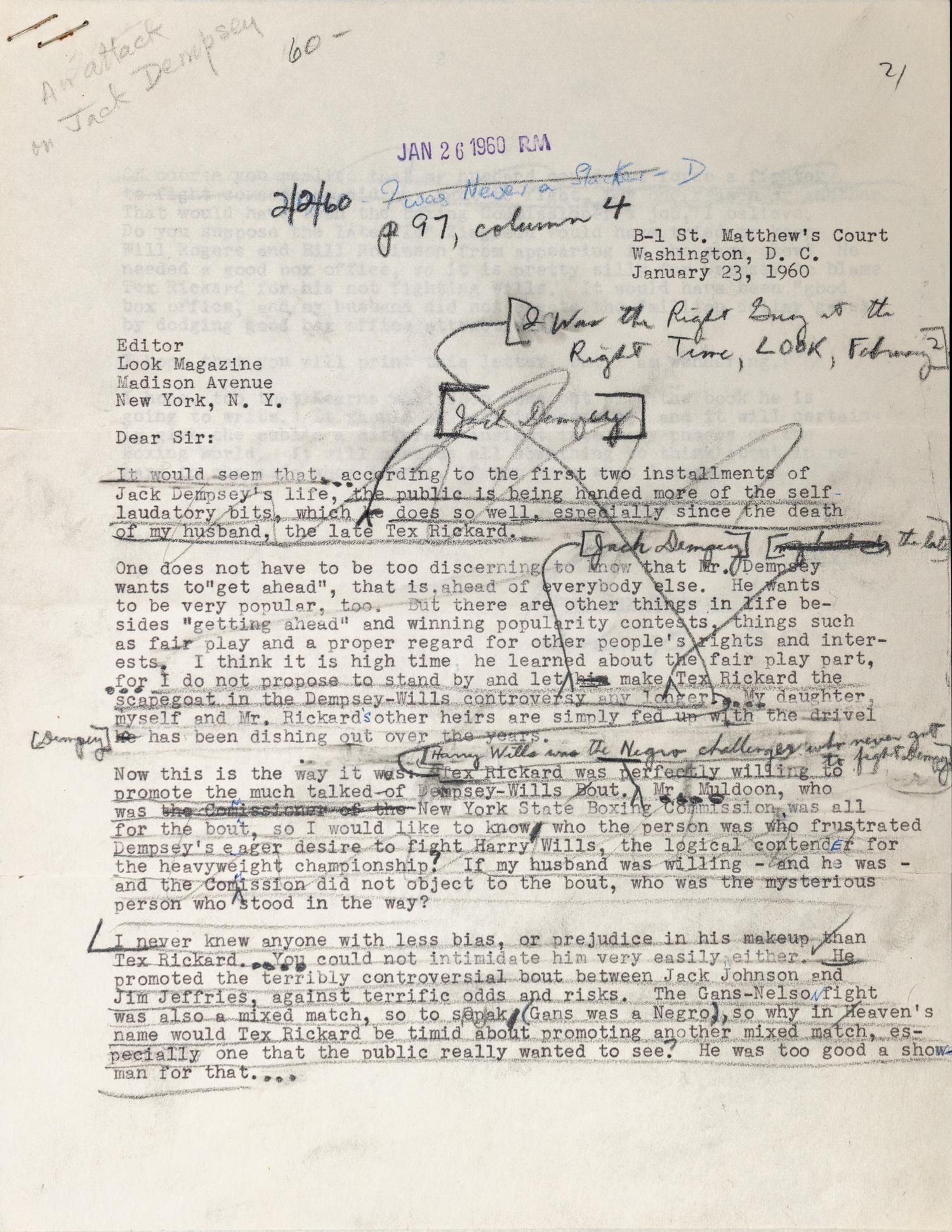 A Group of Heavyweight Champion Jack Dempsey Items Including a Letter from Tex Rickard's Widow With Fascinating Content,