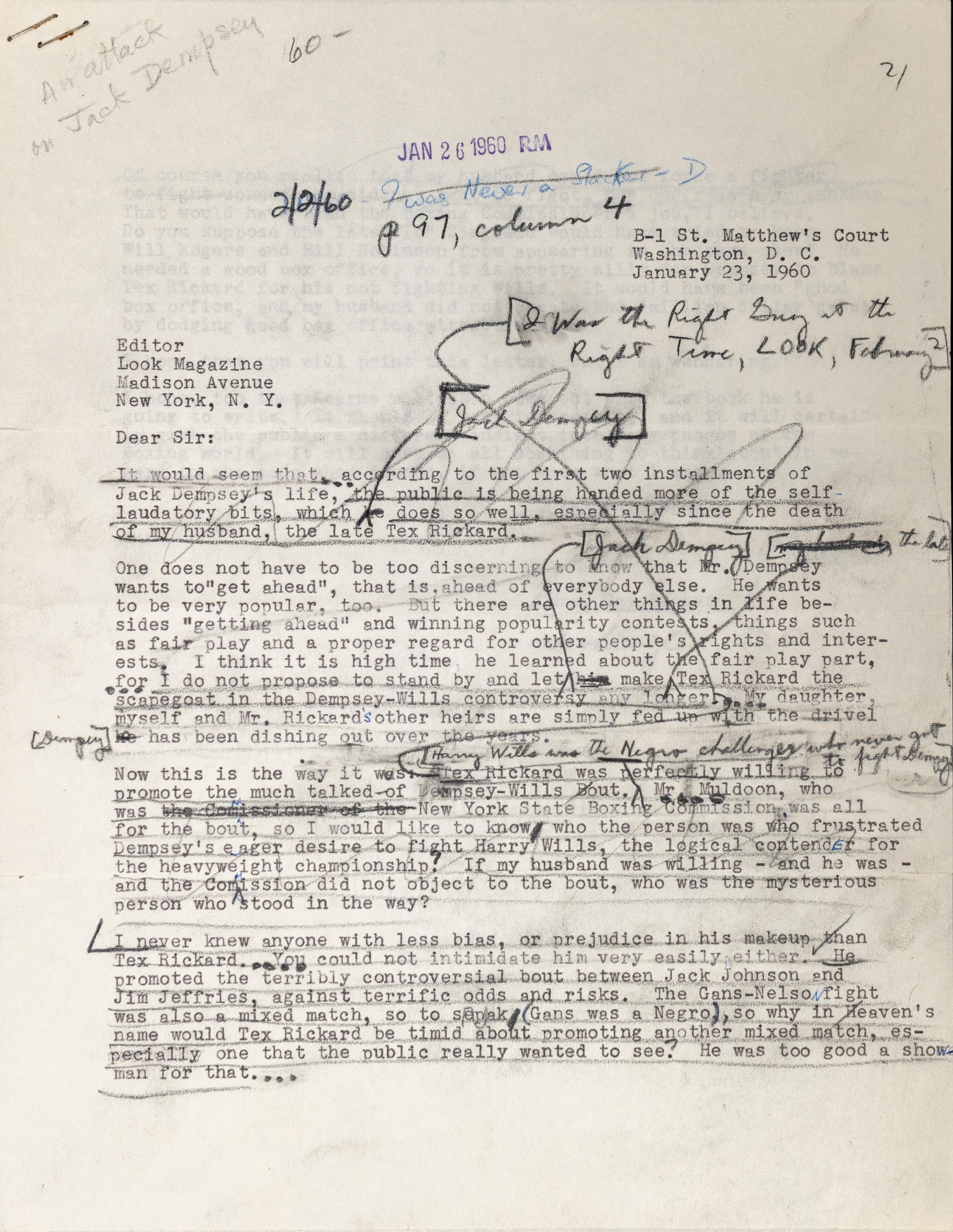 A Group of Heavyweight Champion Jack Dempsey Items Including a Letter from Tex Rickard's Widow With Fascinating Content,