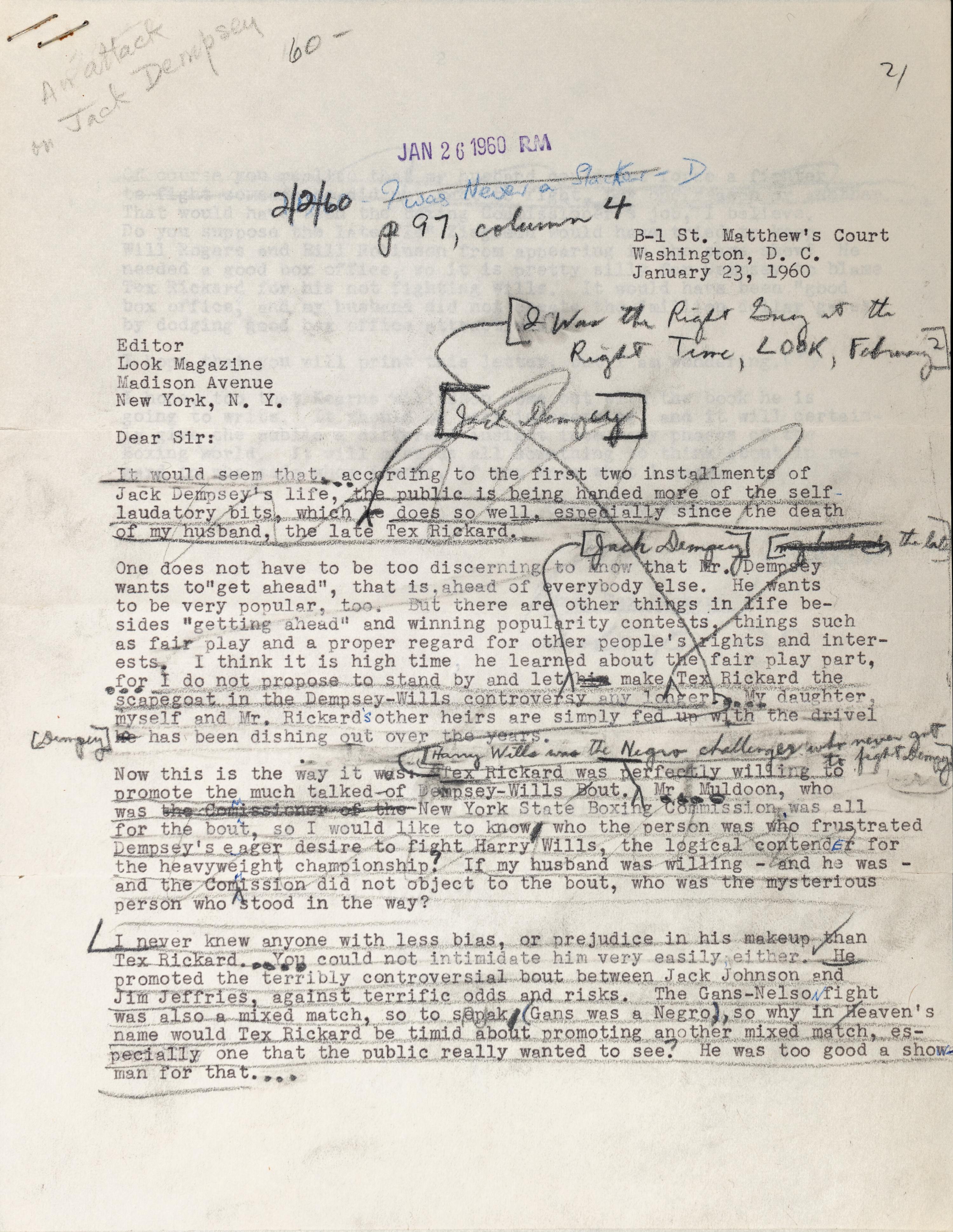 A Group of Heavyweight Champion Jack Dempsey Items Including a Letter from Tex Rickard's Widow With Fascinating Content,