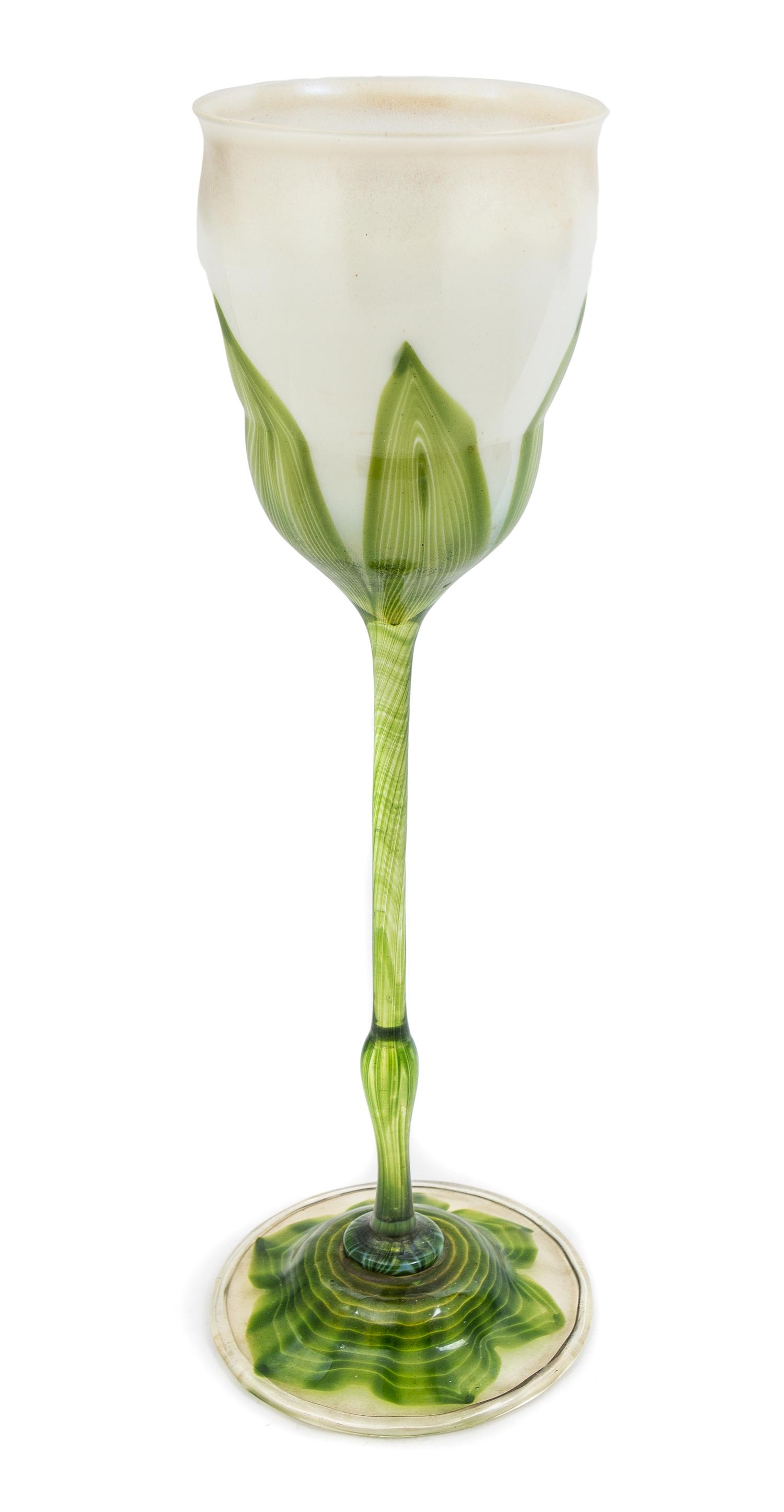 A Tiffany Studios Favrile Glass Floriform Vase Height 14 3/8 inches.