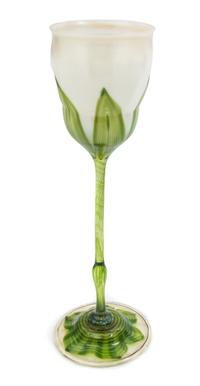 A Tiffany Studios Favrile Glass Floriform Vase Height 14 3/8 inches.