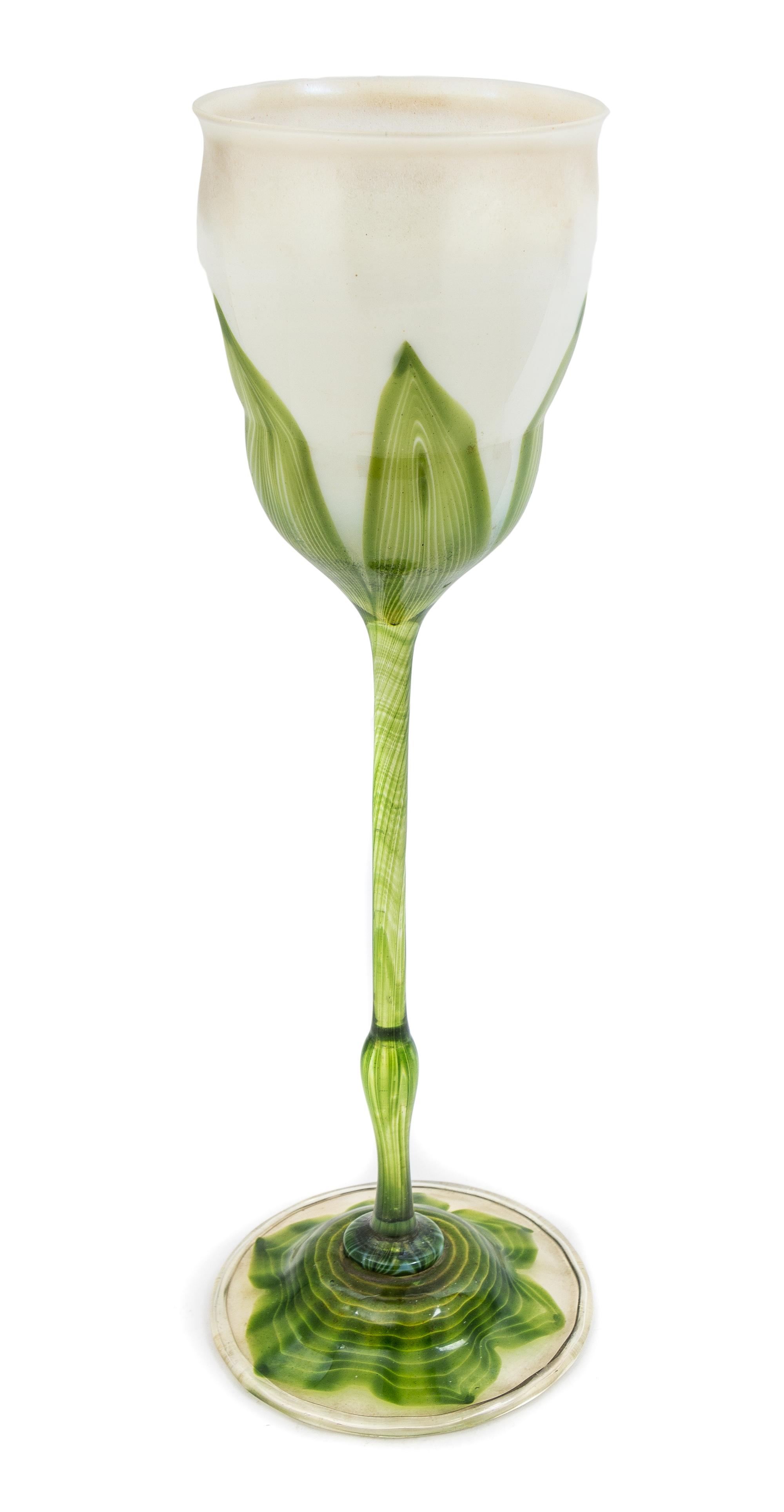 A Tiffany Studios Favrile Glass Floriform Vase Height 14 3/8 inches.