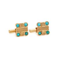 YELLOW GOLD AND TURQUOISE CUFFLINKS