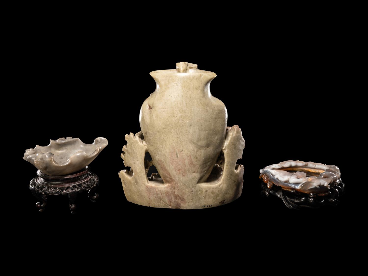 Three Chinese Carved Hardstone Vessels