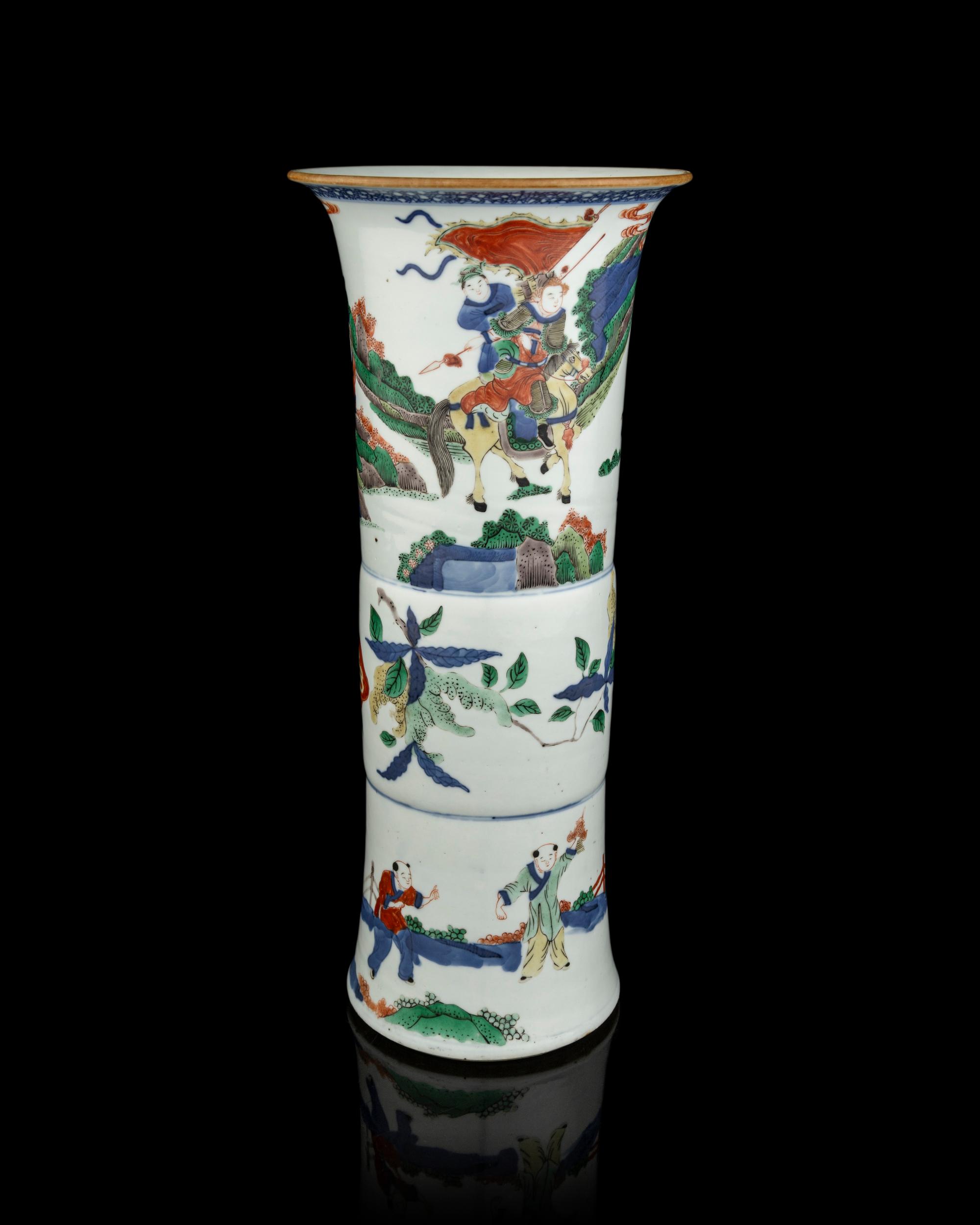 A Chinese Underglazed Blue and Wucai Porcelain Gu Vase