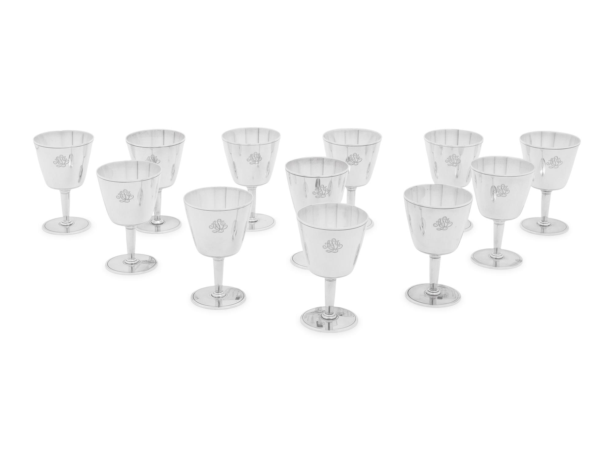 A Set of Twelve Tiffany and Co. Silver Cordials
