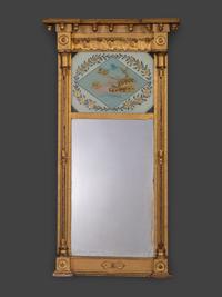 A Federal Giltwood and Eglomise Decorated Looking Glass