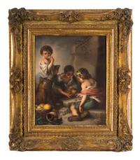 A Berlin (K.P.M.) Porcelain Plaque Depicting Three Boys Playing Dice After Bartolome Esteban Murillo