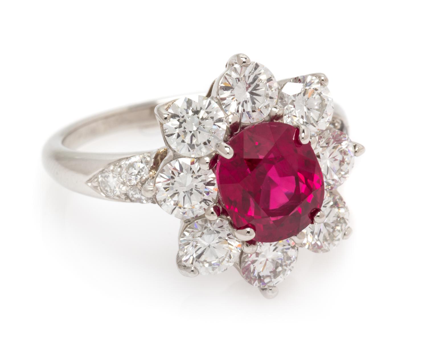 A Platinum, Burmese Ruby and Diamond Ring, 5.05 dwts.