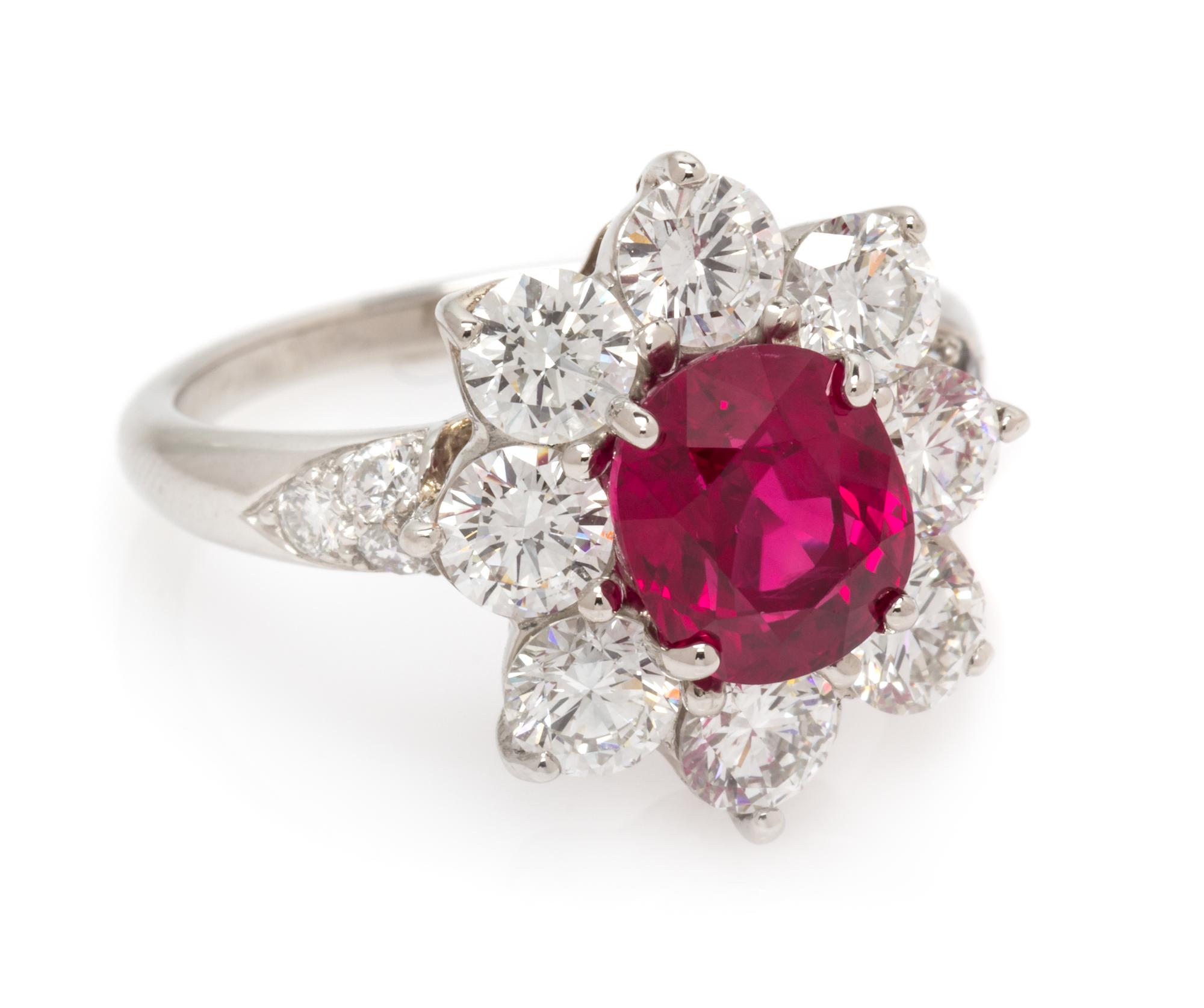 A Platinum, Burmese Ruby and Diamond Ring, 5.05 dwts.