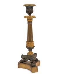 A Pair of Neoclassical Style Gilt and Patinated Bronze Candlesticks