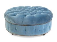 A Velvet-Upholstered Button-Tufted Ottoman