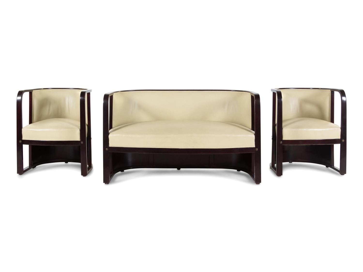 Pair of Armchairs with Settee, Model 421F Jacob & Josef Kohn, Austria