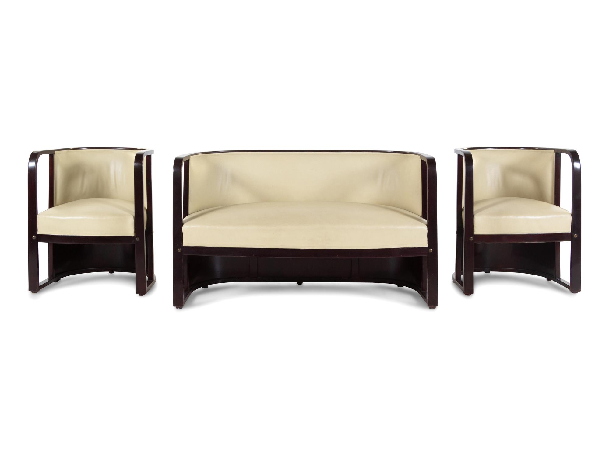 Pair of Armchairs with Settee, Model 421F Jacob & Josef Kohn, Austria