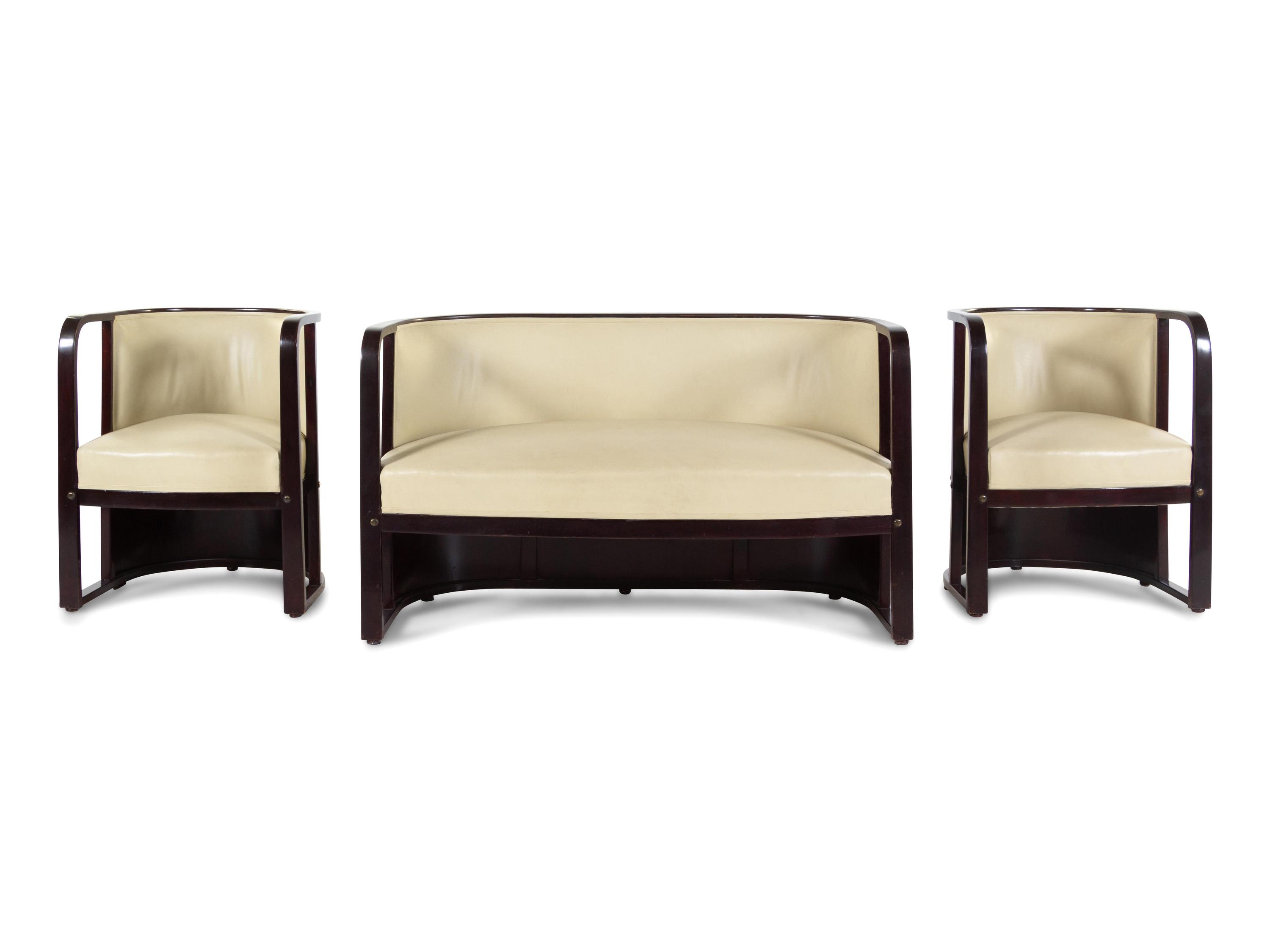 Pair of Armchairs with Settee, Model 421F Jacob & Josef Kohn, Austria