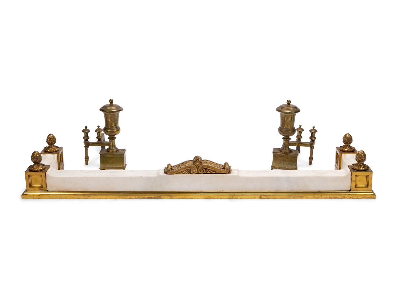 A Continental Gilt Bronze and Marble Fireplace Suite