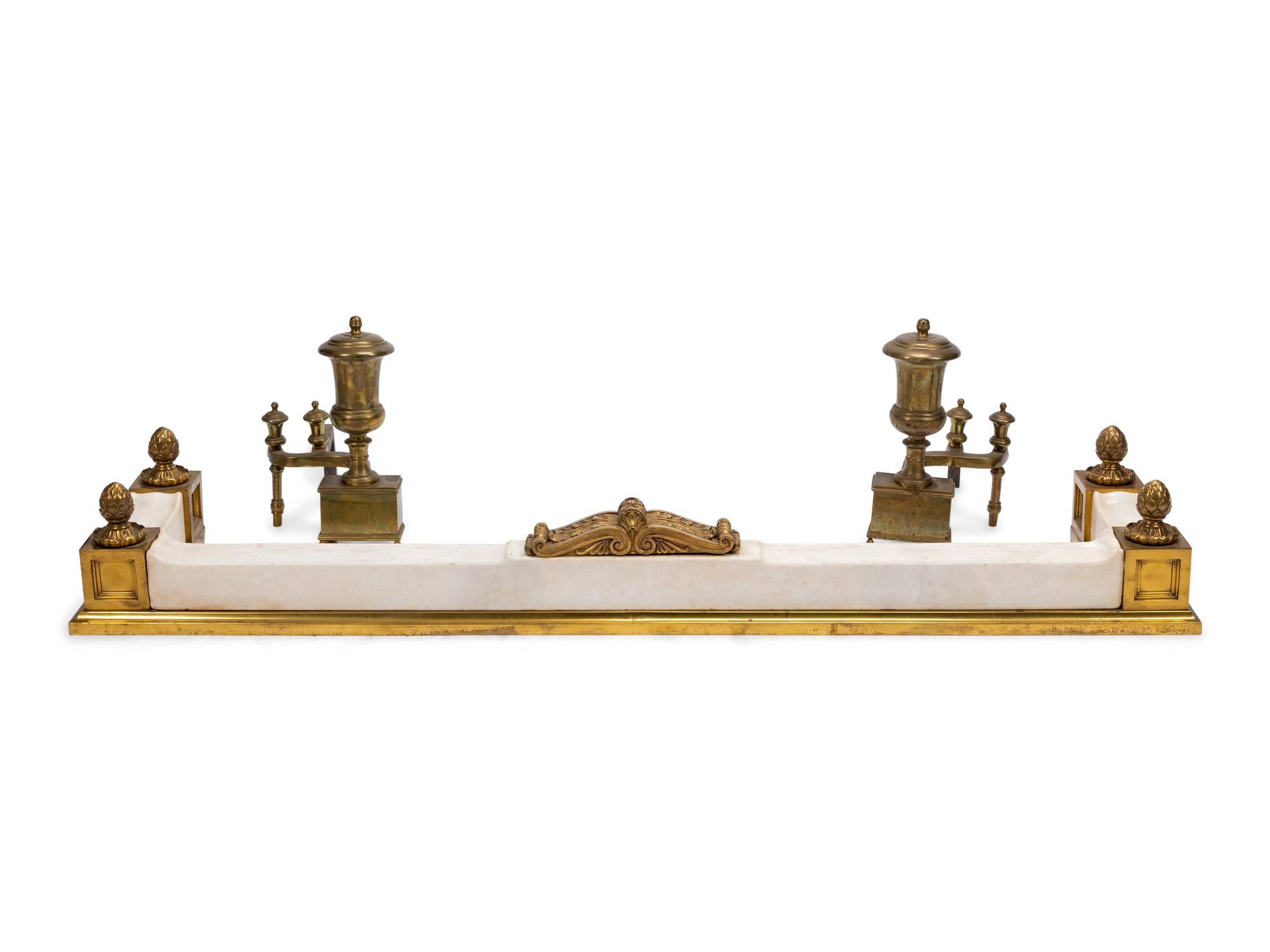 A Continental Gilt Bronze and Marble Fireplace Suite