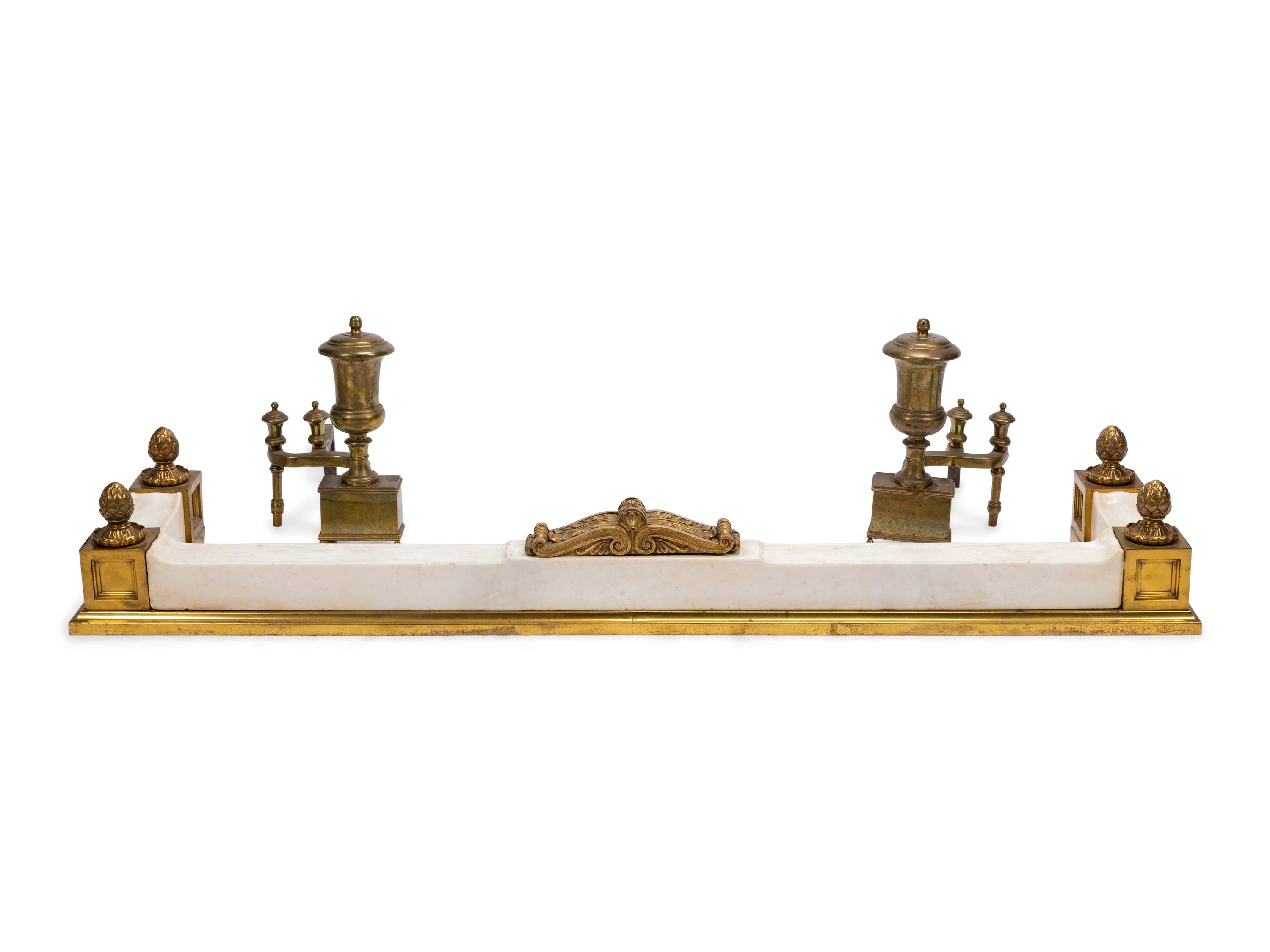 A Continental Gilt Bronze and Marble Fireplace Suite