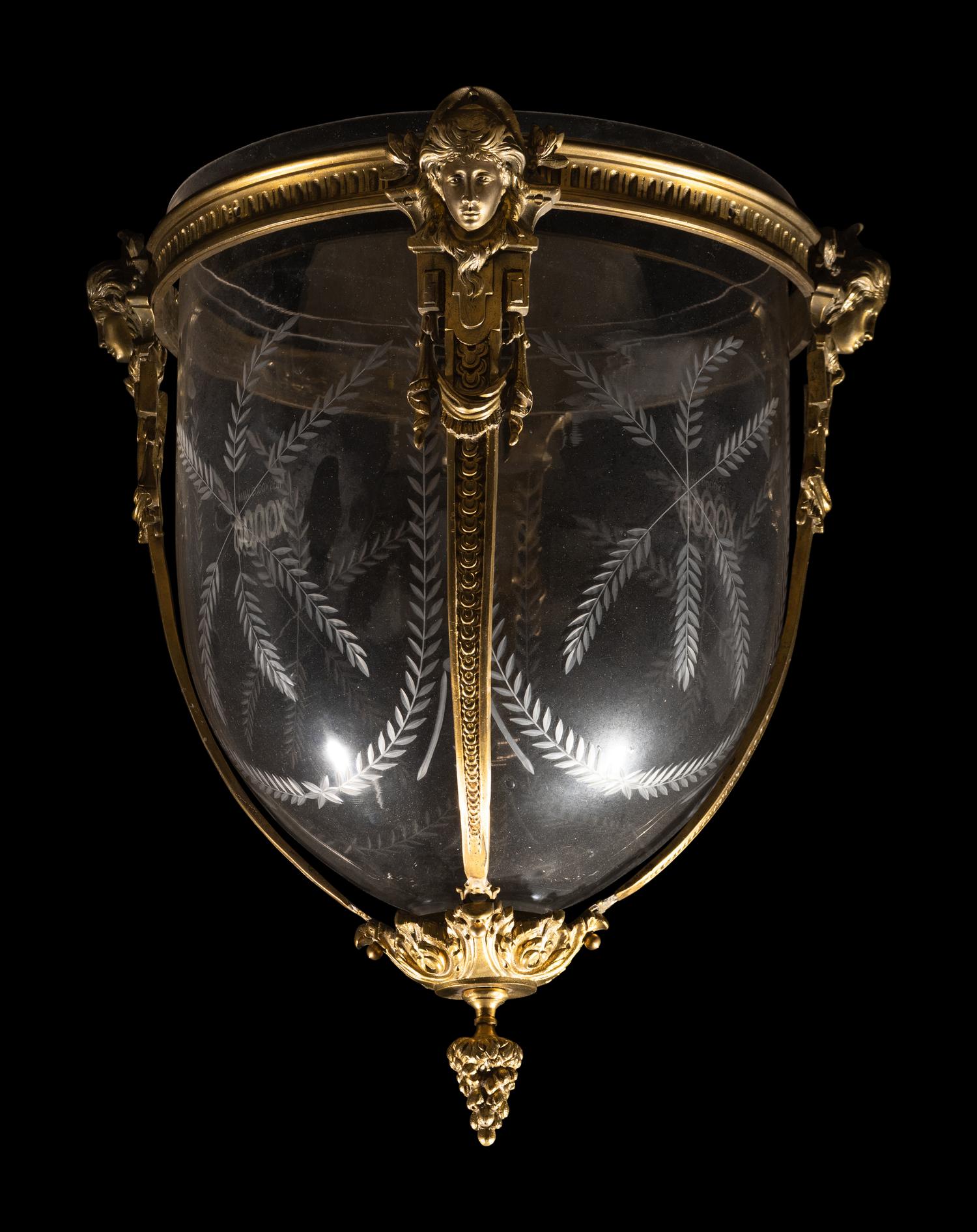 A French Gilt Bronze and Glass Ceiling Fixture