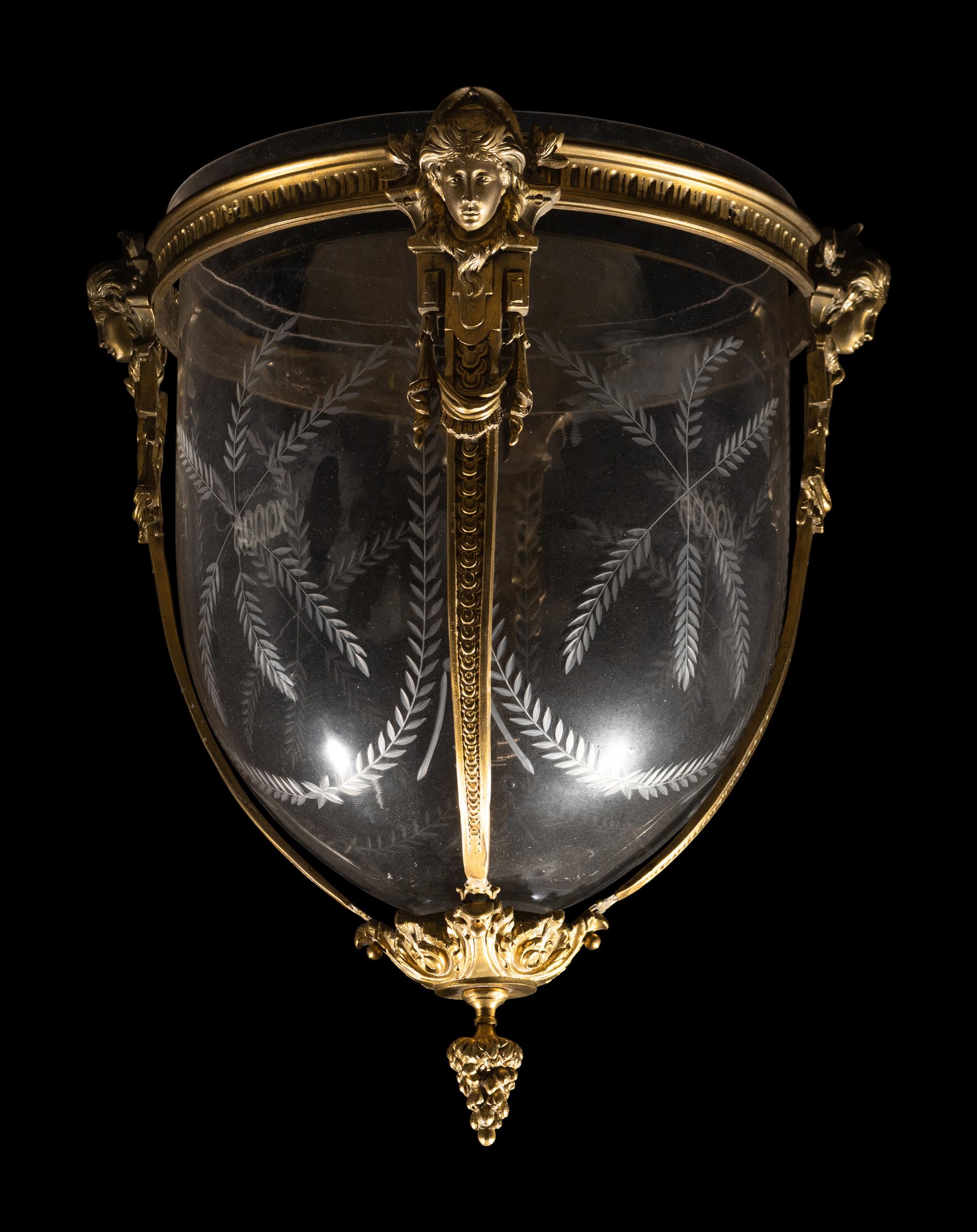 A French Gilt Bronze and Glass Ceiling Fixture